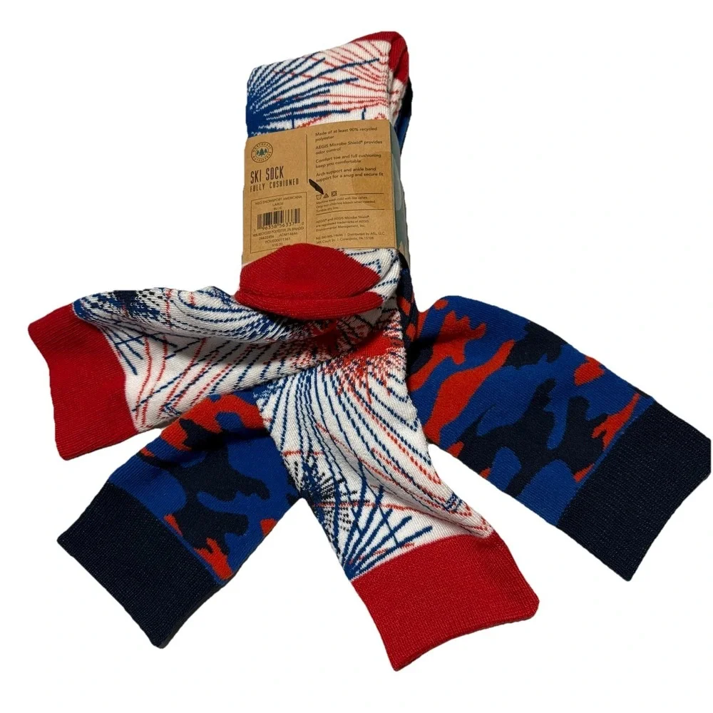 Lot Of 6 Pairs Ski Socks Mens Womens‎ Size L Fully Cushioned Blue/Red Unisex NEW